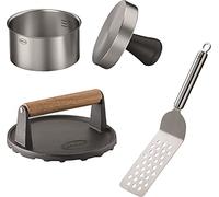 Rösle Set de 3 Piezas para Hamburguesas A La Barbacoa, Juego con Prensa Pro para Hamburguesas, Peso para Barbacoa y Volteador de Hamburguesas, Acero Inoxidable 18/10, Hierro Fundido Esmaltado