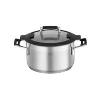 RÖSLE SILENCE PRO Cazuela, de acero inoxidable 18/10, 20 cm, tapa de cristal, escala interna, Olla apta para inducción y para lavavajillas, Plateado