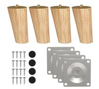 ROFMAPLE Patas de mesa de madera de 10 cm/4 pulgadas, 4 unidades de madera maciza, inclinadas, cónicas, patas de repuesto para muebles con pernos M8 preperforados, placas de montaje, tornillos y