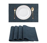 RoiYeel Juego de 4 Manteles Individuales de Lino, 30x46cm, Doble Capa, Lavables a Máquina, Resistentes al Calor, Antideslizantes, Duraderos para Cocina y Comedor, Fiestas Bodas - Gris Azulado
