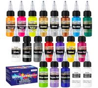 Roizefar Pintura para Aerógrafo, 18 Colores Acrílico con 2 Diluyentes | a Base de Agua, para DIY, Modelismo, Creaciones Artisticas, Colores Neón y Metálicos, para Principiantes, Artistas, 20ml/Bote