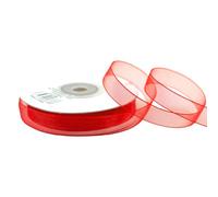 Rollo de cinta de organza, 12 mm x 25 m, color a elegir en 3/6/12/25/38 mm, transparente, no destiñe y lavable, cinta para bodas, regalo para embalar, decorar manualidades, color rojo 250