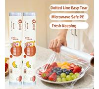 Rollo de Film Transparente con Línea de Corte Fácil, Apto para Microondas, Envoltura de Alimentos de PE para Refrigerador, Conservación de Frescura, Desechable Claro