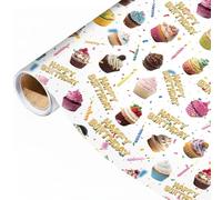 Rollo de papel de regalo de feliz cumpleaños, 17 pulgadas x 16.4 pies, globos de pastel, confeti, envoltura de regalo para fiestas de cumpleaños, celebraciones
