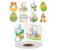 Rollo de pegatinas de conejo de Pascua - Juego de etiquetas para huevos de 500 piezas, calcomanías autoadhesivas, paquete de diseños temáticos coloridos, pegatinas decorativas artesanales | Juego de