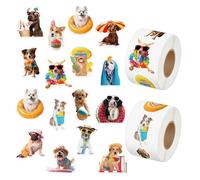 Rollos de Pegatinas de Perros - 500 Piezas 2 Rollos Adhesivos Impermeables de Playa | Pegatinas de Perros Hawaianos en la Playa - para Cuadernos Libros de Texto Portátiles Tabletas Vasos Decoración
