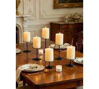 Romadedi Candelabros de Metal para Pilar, Juego de 6 Soportes de Vela de Color Negro, Plato de Hierro Moderno, Mantel para el hogar, decoración de Mesa de Comedor, Pieza Central para Bodas