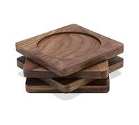 ROMINOX Juego de 4 Posavasos de Madera de Nogal, con Esquinas Redondeadas y un práctico Hueco; tamaño: 10 x 10 x 1 cm Aprox