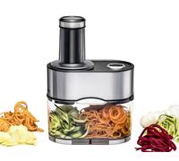 ROMMELSBACHER Cortador en espiral EGS 80-5 insertos de cuchillos para diferentes fideos de verduras, recipiente colector de 2,5 litros, gran orificio de llenado, sistema de seguridad de 2