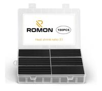 Romon 180 Piezas Tubo Termorretráctil Negro, Kit de Tubo Térmico Negro 3:1, Surtido de Aislamiento Eléctrico, Funda Termoretractil para Cables, 7 Tamaños