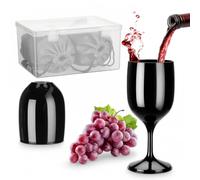 Romon 2 Piezas 200ml Copas de Vino Plástico Llevar Negras, Copa Plastico Desmontables Antirrotura, con Caja de Almacenamiento y Bolsas Impermeables, para Festivales Camping Picnics