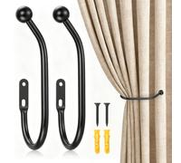 Romon 2 Piezas Ganchos Cortinas Negro, Sujeta Cortinas De Aleación De Aluminio - Recoge Cortinas para Perchero, Gancho De Pared, Tirador De Puerta (18,5x10cm)
