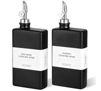 Romon Aceitera Antigoteo, 2Pcs 350ML Botella de Cristal Cuadrada Negra, Dispensador Aceite con Boca de Gravedad y Base Antideslizante, con Etiquetas Preimpresas y Embudo de Silicona, Para Cocina Bar