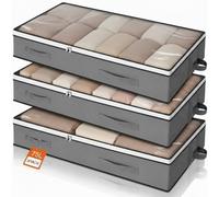 Romon Bolsas Almacenaje Ropa, 3 Piezas 75L Organizador Armario Cajas Cestas Plegable con Asa Reforzada para Guardar Ropa de Tejido Resistente y Ventana Transparente para Suéteres Abrigos Mantas, Gris