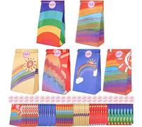 Romon Bolsitas para Regalos, 12 PCS Bolsas de Papel Kraft Arco Iris Bolsas Cumpleaños Infantil con 12 Pegatinas para Envolver Regalos, Regalos, Fiesta, Celebración, Boda, 1 item