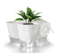 Romon Maceta Autorriego, Maceteros Decorativos Interior Resistentes con Diseño De Doble Capa, Set De 3 Redonda Macetero Exterior con Ventana De Nivel De Agua, Macetas Decorativas, Blanco, ø 15.2cm