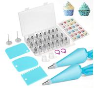Romon Manga Pasteleras Reutilizable, Juego de 35 Piezas Azul para Decoración de Pasteles, Kit Reposteria con Boquillas de Acero Inoxidable, Acoplamientos y Raspadores, para Galletas, Tartas y Cupcakes