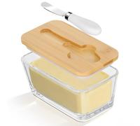 Romon Mantequillera, Recipiente De Vidrio Sin Plomo Con Tapa De Bambú Y Cuchillo, Apto Para Queso Y Fruta, Lavable En Lavavajillas