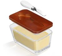 Romon Mantequillera, Recipiente De Vidrio Sin Plomo Con Tapa Marrón Y Cuchillo, Apto Para Queso Y Fruta, Lavable En Lavavajillas