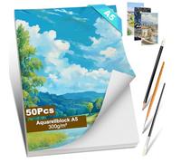 Romon Papel Acuarela, 50 Hojas Cuaderno Acuarela Bloc Acuarela 300gr Algodon, Bloque de acuarela A5 Watercolor Paint Pad Blanco Acuarelas, Sketchbook Acuarela para Artistas Adultos Adolescentes