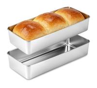 Romon Rectangular Reposteria Antiadherente, 2 Pcs Molde de acero inoxidable, Sin Revestimiento Químico Anti-óxido, Lavable en Lavavajillas, Ideal para Pans y Bizcocho (33×15×6.5cm)