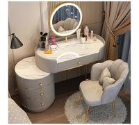 Romyqpipy Tocador Moderno con Espejo con Luces Led Y Taburete, Mesa De Maquillaje Blanca Efecto MáRmol con Armario 3 Cajones, Patas Doradas, Set Completo para Dormitorio, para Dormitorio
