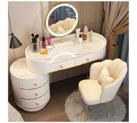 Romyqpipy Tocador Moderno con Espejo con Luces Led Y Taburete, Mesa De Maquillaje Blanca Efecto MáRmol con Armario 3 Cajones, Patas Doradas, Set Completo para Dormitorio, para Dormitorio
