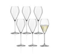RONA Juego de 6 copas de champán con caja de regalo, 230 ml | Juego de vasos de cristal sin plomo con copa ancha y tallo dibujado, copa de champán para vino espumoso