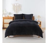 RongRongIN Juego de funda nórdica mullida 200 x 200 cm - Negro - Funda de edredón cálida de franela polar con 2 fundas de almohada 80 x 80 cm - Para otoño e invierno - Con cierre de cremallera - Para
