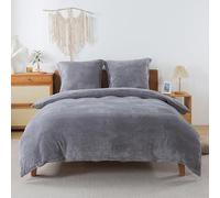RongRongIN Ropa de cama mullida de 135 x 200 cm, color gris, otoño-invierno, funda nórdica de forro polar con 1 funda de almohada de 80 x 80 cm, ropa de cama suave y cálida con cremallera, ropa de