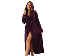 RONGTAI Batas de mujer de felpa de peluche con capucha, camisa de noche gruesa con bolsillos, pijama suave, Púrpura oscuro, XXL