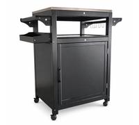 Ronyme Carro de Servicio Exterior Carro de Cocina Móvil Mesa Auxiliar Carrito con Ruedas Acero Inoxidable Fácil de Limpiar con Estantes Abiertos y Armario Adecuado para Barbacoa Camping Interior