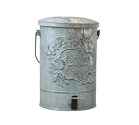 Ronyme Cubo de Pedal Exterior Cubo de Basura Papelera Contenedor Basurero Metálico con Pedal Frontal sin Manos y Tapa Segura Diseño Vintage Envejecido Adecuado para Patio Jardín Terraza, Azul Dorado