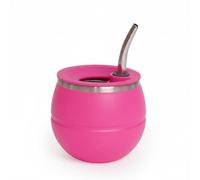 Ronyme Mate Taza Yerba Mate Vaso Termo Bombilla Acero Inoxidable con Tapa Ajustada y Metálica Base Estrecha Apto para Casa Oficina Viaje, Rosa Fuerte