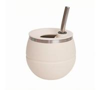 Ronyme Mate Taza Yerba Mate Vaso Termo Bombilla Acero Inoxidable con Tapa Ajustada y Metálica Base Estrecha Apto para Casa Oficina Viaje, Beige
