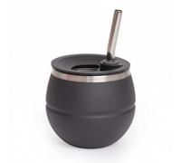 Ronyme Mate Taza Yerba Mate Vaso Termo Bombilla Acero Inoxidable con Tapa Ajustada y Metálica Base Estrecha Apto para Casa Oficina Viaje, Negro