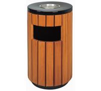 Ronyme Papelera Exterior Redonda Papelera Cubo de Basura Bote de Residuos Contenedor Urbano con Diseño Moderno en Listones Efecto Madera Metálico Resistente
