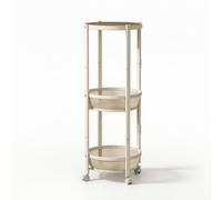 Ronyme Rotating Side Stand Carro Auxiliar Mesa Lateral Estantería Móvil Plegable con Ruedas Giratorias y Malla de Hierro y Tablero Adecuada para Sala Cocina Oficina Pasillo Balcón, Blanco Lechoso