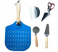 Ronyme Utensilios para Servir Pizza Pala Perforada Tijeras Cuchillo Aluminio y Madera Mango Ergonómico Fácil Almacenaje con, Moderno Minimalista, Set De 5 Piezas Con Tijeras Para Pizza Modelo 1