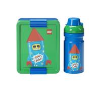 Room Copenhagen LEGO LUNCH SET - Diseño icónico, divertido y funcional, botella de 390 ml y fiambrera para niños y adultos, para comidas de viaje, verde y azul