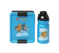 Room Copenhagen SET DE ALMUERZO LEGO - Botella de 390 ml y Caja de Almuerzo, Divertido y Funcional, Apto para Lavavajillas, Ideal para Llevar Comidas Gris& Azul