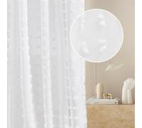 ROOM99 Cortina con Ojales Casablanca, 140 x 260 cm de Ancho x Alto para salón, Transparente, Moderna, para salón, Dormitorio, Color Blanco, Pompones, 1 Unidad