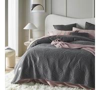 ROOM99 Feel Elegante Colcha en Color Gris Oscuro 220 x 240 cm versátil para el salón o el sofá Cama o sofá de Terciopelo