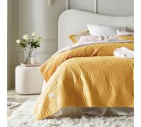 ROOM99 Feel Elegante Colcha en Mostaza 240 x 260 cm - Manta Versátil para Sofá Cama o Sofá - Estilo Ideal como Cama de Terciopelo