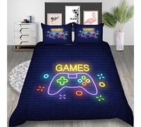 Ropa de Cama con Gamer Gamepad 3D Funda Nórdica Funda de Almohada Controlador de Videojuegos Creativa Impresión Moda Bedding para Niño Adolescentes Chico (Marino, 220x240cm Cama 135 cm)