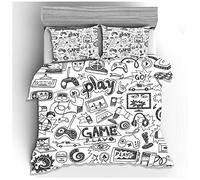 Ropa de Cama con Impresión 3D Consola de Juegos Graffiti Blanco y Negro Gris Niño Adolescente Creativo Suave Microfibra Cremallera Funda Nórdica con Funda de Almohada (Blanco,200x200 cm)