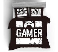 Ropa de Cama con Impresión 3D Consola de Juegos Graffiti Blanco y Negro Gris Niño Adolescente Creativo Suave Microfibra Cremallera Funda Nórdica con Funda de Almohada (Negro,180x210 cm)