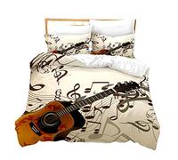 Ropa de Cama de Guitarra Rock and Roll Música Funda Nórdica 3 Piezas, Juego de Funda de Edredón Ala Rosa Flor Azul Funda de Nórdica y 2 Fundas de Almohada Ligero (Beige,Cama 105 (200 x 200 cm))