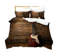 Ropa de Cama de Guitarra Rock and Roll Música Funda Nórdica 3 Piezas, Juego de Funda de Edredón Ala Rosa Flor Azul Funda de Nórdica y 2 Fundas de Almohada Ligero (Marrón,Cama 105 (200 x 200 cm))
