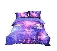 Ropa de Cama Galaxia Universe Universo Cielo Estrellado Mandala Lunar Planeta 3D Colorido Púrpura Azul Funda nórdica 180 x 220 cm - Cama 90 cm/105 cm